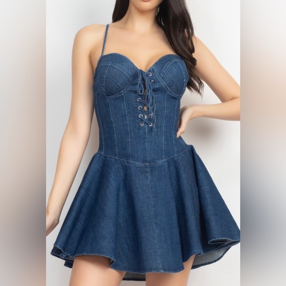 Dark Denim Flared Bottom Corset Top Dress - Picture 5 of 5